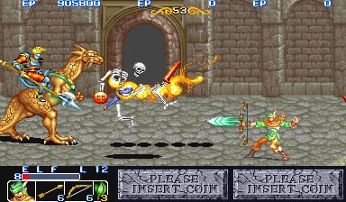 The King of Dragons (Arcade) screenshot: Further into the game Dragon Riders turn into ordinary, yet deadly enemies