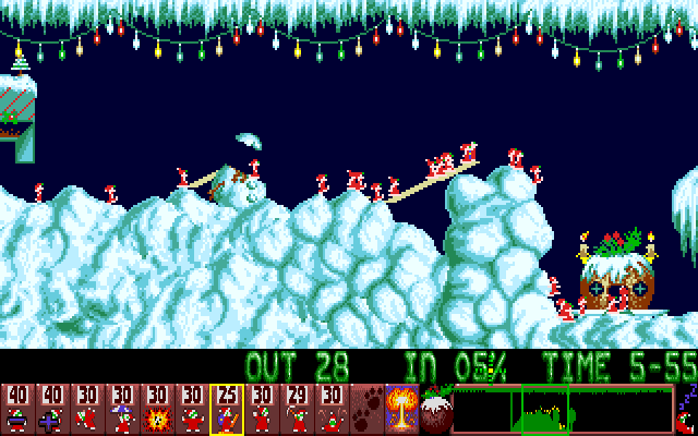 Holiday Lemmings (Amiga) screenshot: Working on level 3.