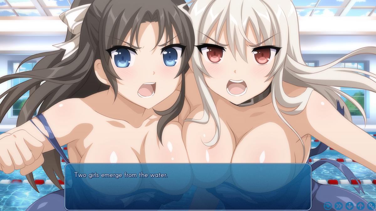 Sakura Swim Club (Windows) screenshot: Two girls are fighting each other, seems that they aren't happy i'm here
