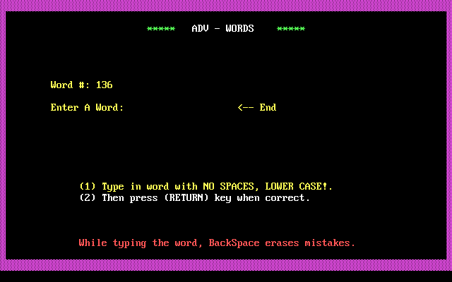 Hangman (DOS) screenshot: Adding words