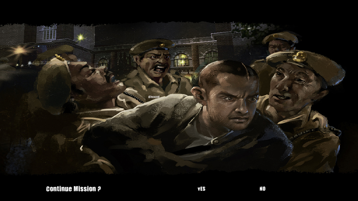 Ghajini: The Game (Windows) screenshot: I was seen and after the guards ran over to me, I got this game over screen.