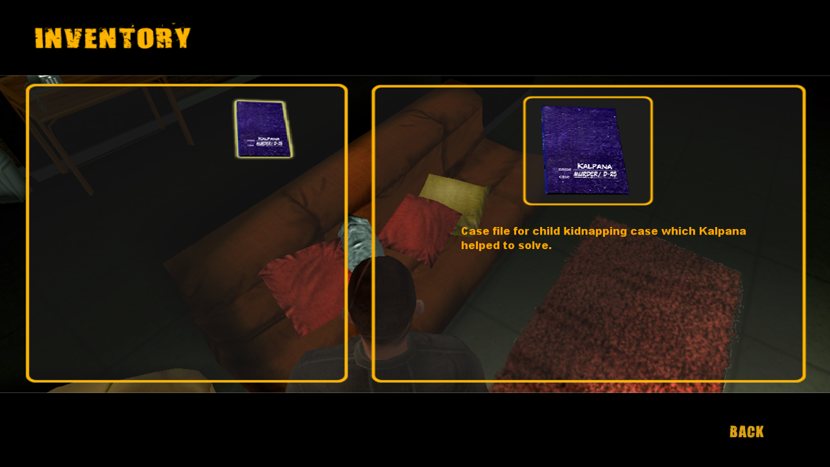 Ghajini: The Game (Windows) screenshot: The Inventory Screen.