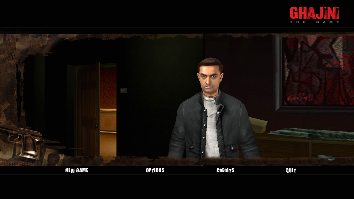 Ghajini: The Game (Windows) screenshot: The Main Menu. They modeled the protagonist after Aamir Khan.
