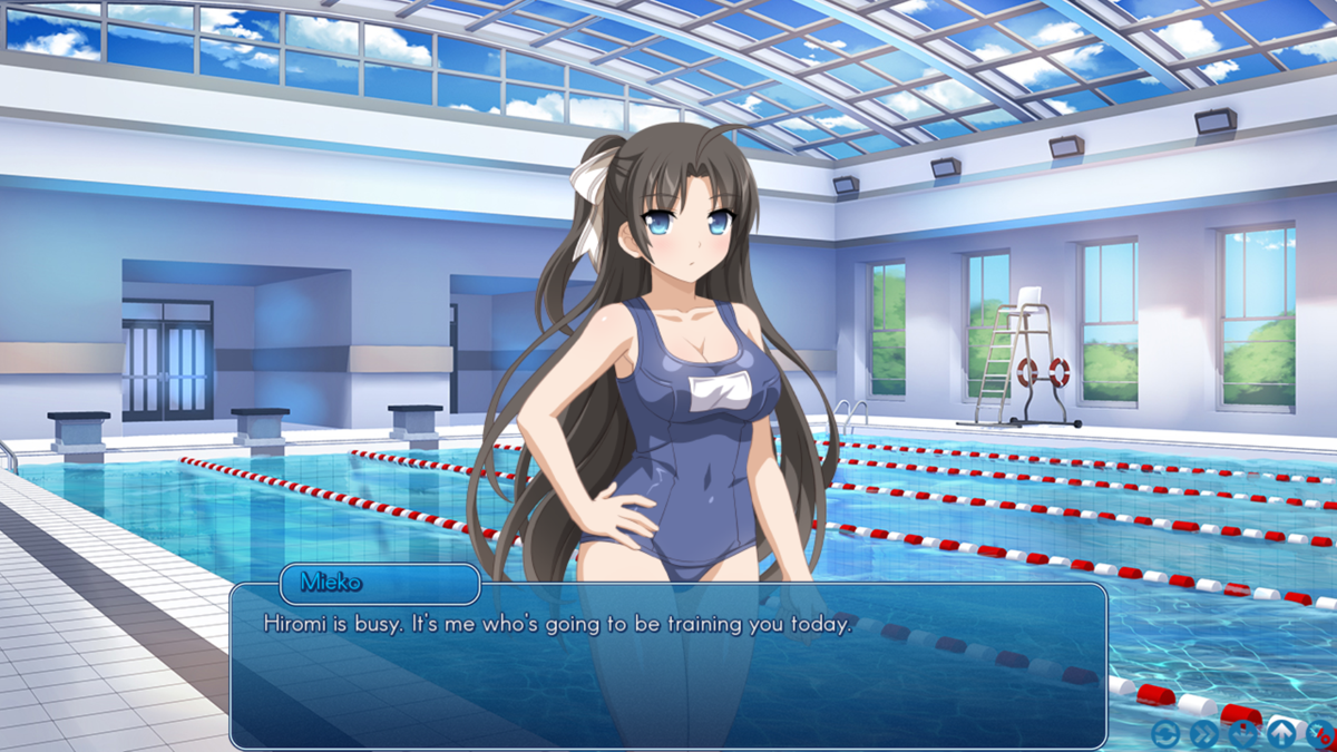 Sakura Swim Club (Windows) screenshot: Mieko is going to train me first