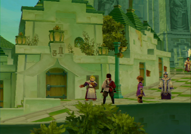 Radiata Stories (PlayStation 2) screenshot: Each city district have different architecture.