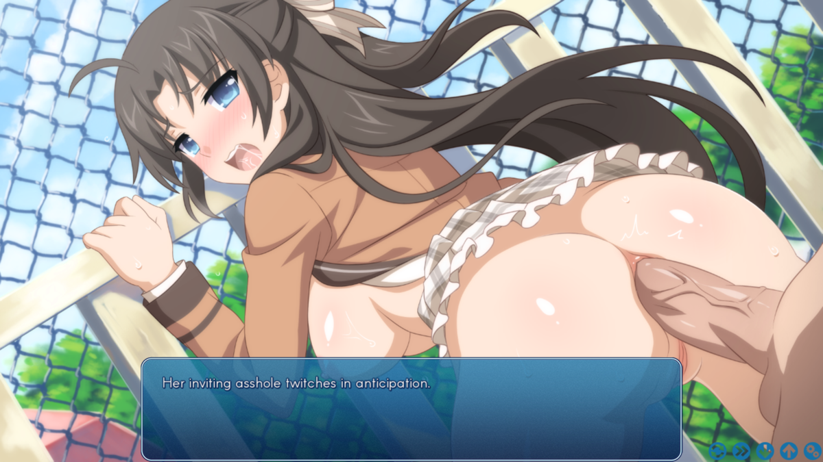 Sakura Swim Club (Windows) screenshot: Seeking revenge, Mieko interrupts and pulls me to the school roof, making my day. Choice dependant (adult patch)