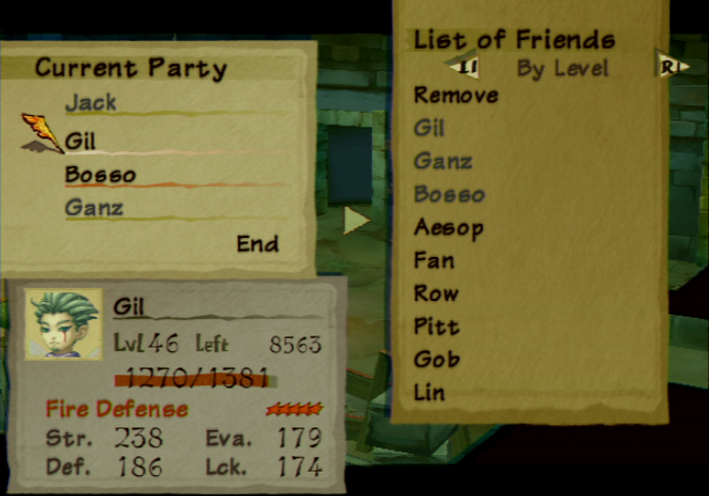 Radiata Stories (PlayStation 2) screenshot: You can change the party using your friends.