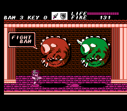 Fire Bam (NES) screenshot: The start of the game, with the protagonist's transformed parents