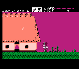 Fire Bam (NES) screenshot: The start of the game, outside of your house