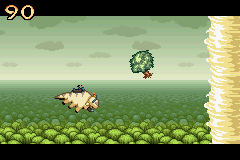 Avatar: The Last Airbender - The Burning Earth (Game Boy Advance) screenshot: Why can't they fly around the tornado? Don't ask!
