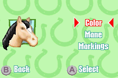 Barbie Horse Adventures: Blue Ribbon Race (Game Boy Advance) screenshot: Customizing the look of your horse