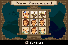 Avatar: The Last Airbender - The Burning Earth (Game Boy Advance) screenshot: After each chapter you get a password