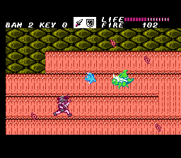 Fire Bam (NES) screenshot: Autoscrolling combat scene