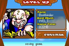 Bookworm Deluxe (Game Boy Advance) screenshot: Level 7 complete