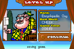 Bookworm Deluxe (Game Boy Advance) screenshot: Level 3 complete