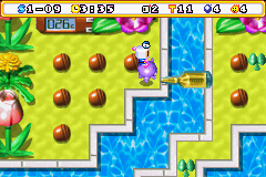 Bomberman Max 2: Blue Advance (Game Boy Advance) screenshot: I've just knocked over a penicillin container to use as a bridge