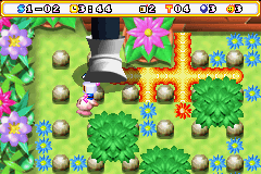 Bomberman Max 2: Blue Advance (Game Boy Advance) screenshot: In this level, a giant feet randomly stomps the ground