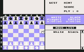 The Fidelity Chessmaster 2100 (Commodore 64) screenshot: The board in war room style