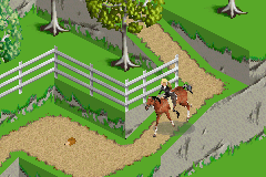 Barbie Horse Adventures: Blue Ribbon Race (Game Boy Advance) screenshot: Try not to hit any animals on the road