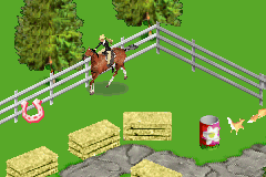 Barbie Horse Adventures: Blue Ribbon Race (Game Boy Advance) screenshot: Collect horse shoes for a speed boost