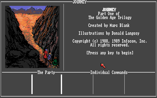 Journey: The Quest Begins (Amiga) screenshot: Title screen and credits.