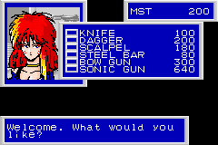 Phantasy Star Collection (Game Boy Advance) screenshot: PS2 - Weapon shop