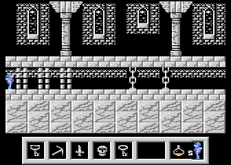 Deimos (Atari 8-bit) screenshot: Three pickaxes needed here