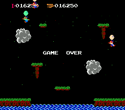 Balloon Fight (NES) screenshot: Game over