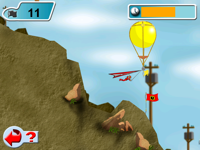 Power Rangers: Ninja Storm (Windows) screenshot: The second mini-game: gliding. You hold the mouse button to go upwards and collect flags to not run out of time and get a better score.