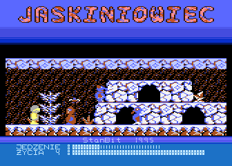 Jaskiniowiec (Atari 8-bit) screenshot: Eskimo bundled up