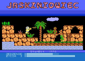 Jaskiniowiec (Atari 8-bit) screenshot: Eat my club