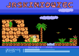Jaskiniowiec (Atari 8-bit) screenshot: Using the club