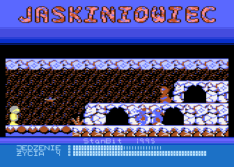 Jaskiniowiec (Atari 8-bit) screenshot: Six pieces of food to gain