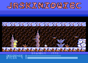 Jaskiniowiec (Atari 8-bit) screenshot: Spikes and fire