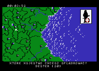 Władca (Atari 8-bit) screenshot: Select a province to plunder