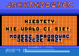 Jaskiniowiec (Atari 8-bit) screenshot: Game over