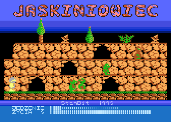 Jaskiniowiec (Atari 8-bit) screenshot: Four caves on site