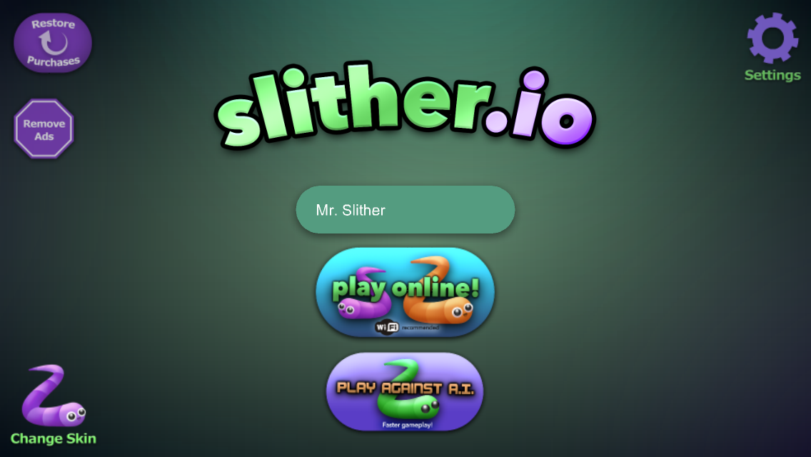 slither.io (iPhone) screenshot: The title screen, from which a username can be entered.