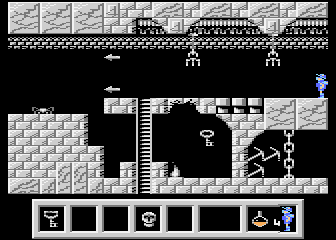 Deimos (Atari 8-bit) screenshot: Spider and falling traps