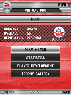 FIFA 12 (J2ME) screenshot: Virtual Pro - Menu