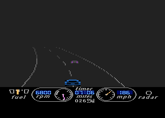 The Great American Cross-Country Road Race (Atari 8-bit) screenshot: Foggy road to Cincinnati
