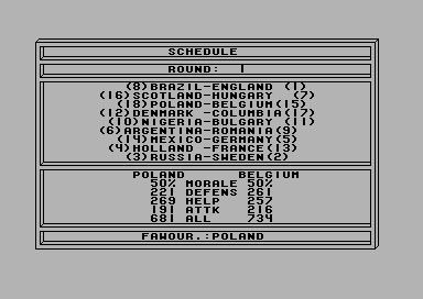 Trener (Commodore 64) screenshot: Schedule