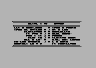 Trener (Commodore 64) screenshot: Results of 1 rund - Europa League