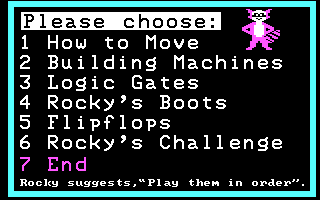 Rocky's Boots (DOS) screenshot: The main menu