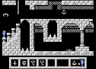 Deimos (Atari 8-bit) screenshot: Falling platform ahead
