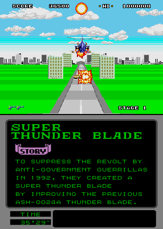 Super Thunder Blade (Arcade) screenshot: Blast everything.