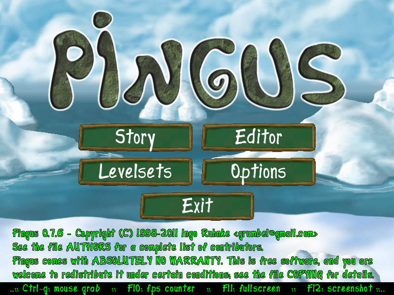 Pingus (Linux) screenshot: Title screen