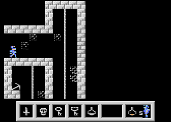 Deimos (Atari 8-bit) screenshot: Shaft down