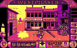 West Phaser (DOS) screenshot: Big Nose goes down! (EGA)