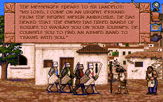 Vengeance of Excalibur (Amiga) screenshot: A messenger seeks out Lancelot.